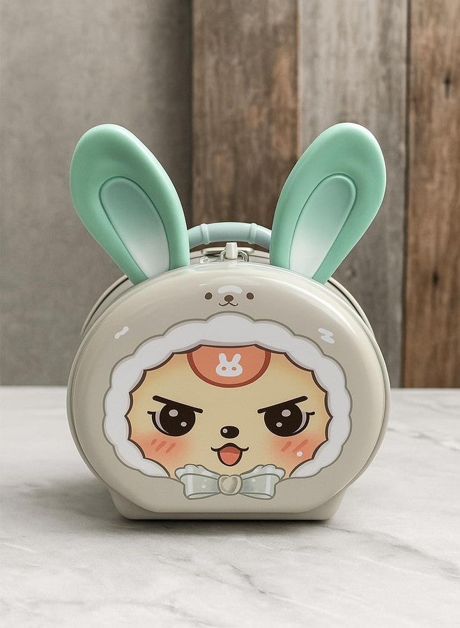 VRT Purple Bunny Piggy Bank, Cartoon Design Money Box with Bow (Khaki) - Image 1